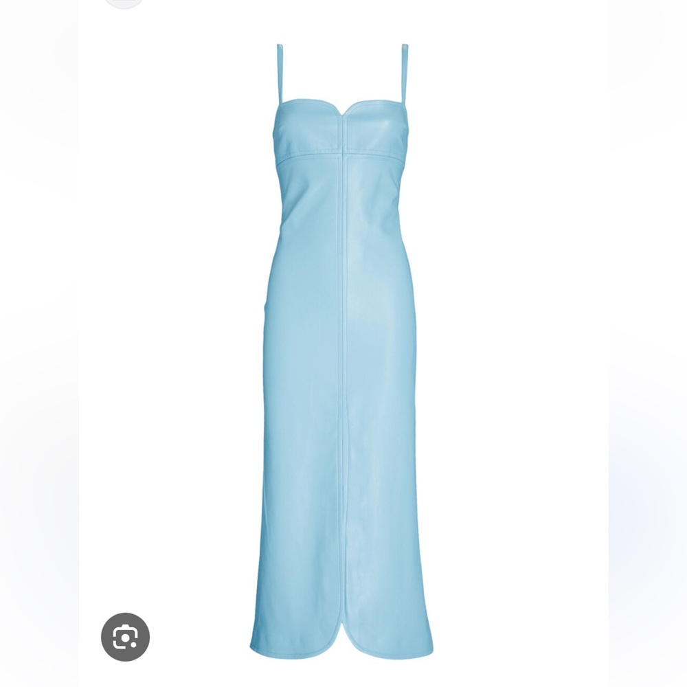 ALEXIS Blue leather midi dress